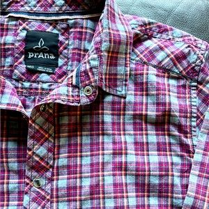 Prana Purple and Grey Plaid Snap Front Men’s Medium